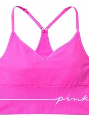 PINK Victoria's Secret Hot Pink V‑Neck Seamless Sports Bralette